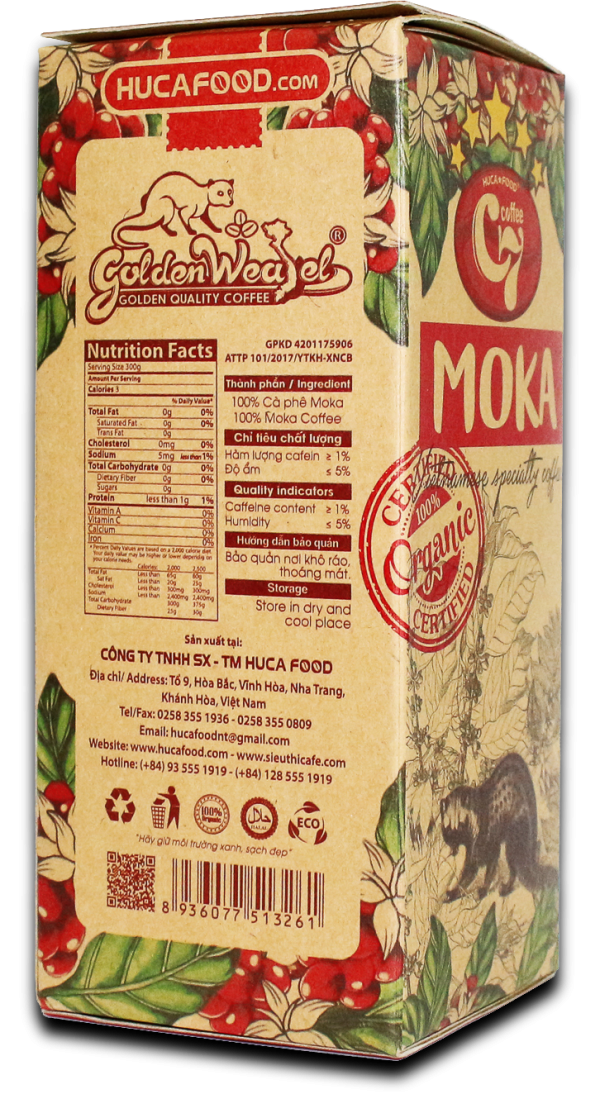 moka-1 Cà Phê Moka Nguyên Chất Hương Chồn 350g - Hộp Kraft Kính