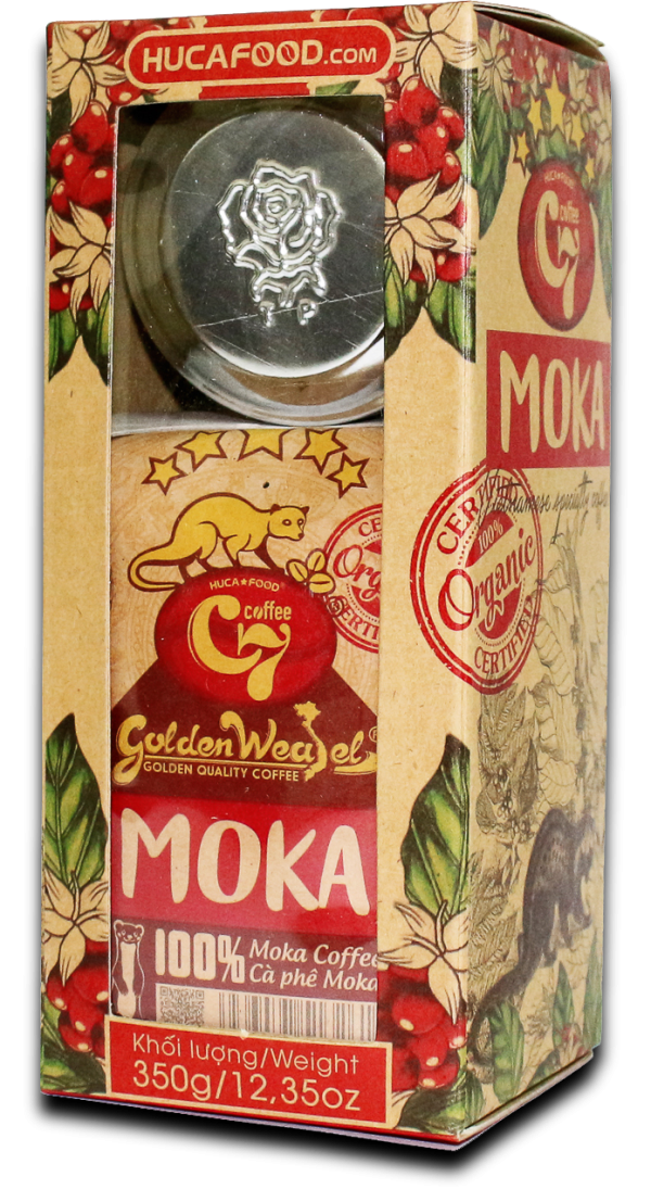 moka Cà Phê Moka Nguyên Chất Hương Chồn 350g - Hộp Kraft Kính